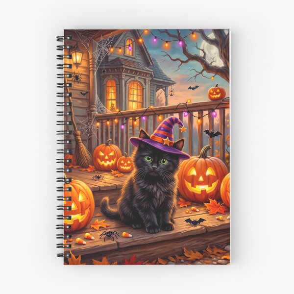 Item preview, Cute Halloween Black Cat Witch & Glowing Jack-O'-Lanterns designed and sold by StickersArcoiris.