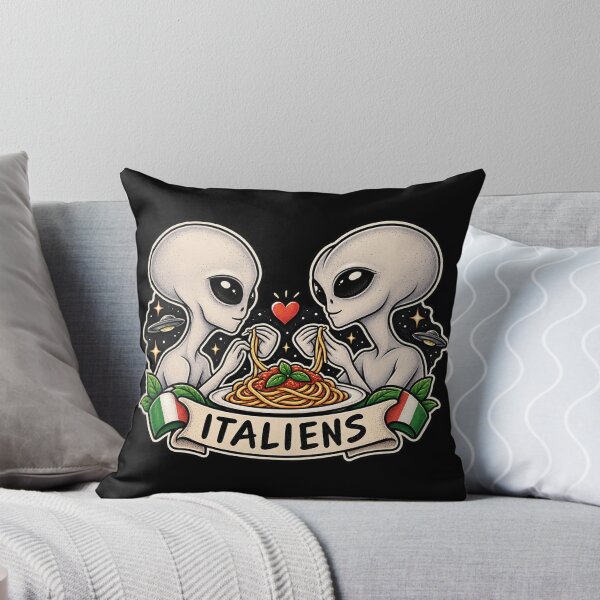 Aperçu de l'œuvre Italiens - Jeu de mots drôle de pâtes spaghetti extraterrestres créée et vendue par DogLord.
