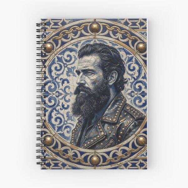 Item preview, Bearded Biker Man Azulejo Tile Portrait Print - Gold Chain Frame Vintage Design designed and sold by ZhivanCrimson.