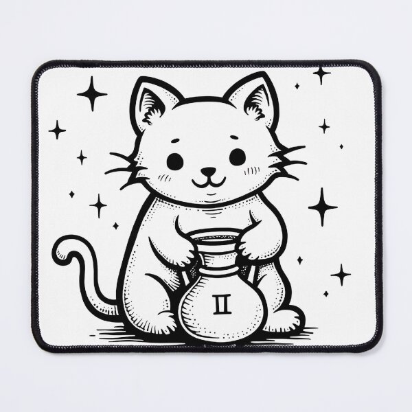 Item preview, Cute Aquarius Cat Holding ♒ Symbol Tattoo Flash Design designed and sold by Qubivibe.
