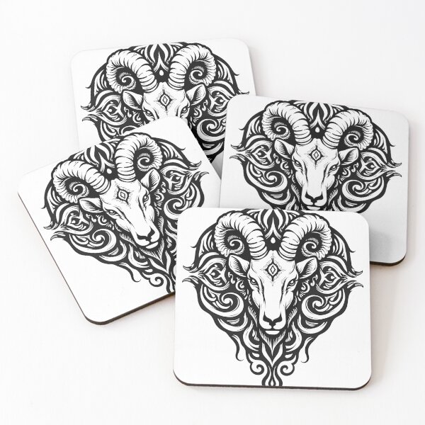 Item preview, Aries Ram Head Tattoo Flash - Bold Black Ink Line Art designed and sold by Qubivibe.