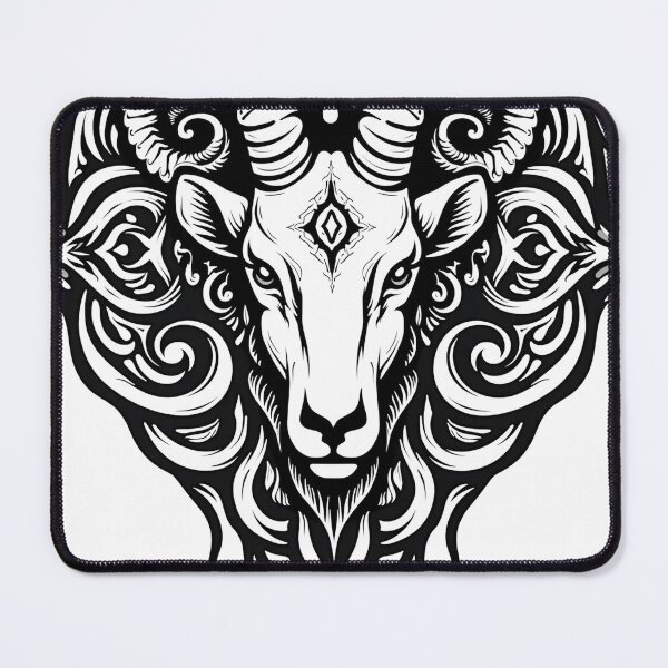 Item preview, Aries Ram Head Tattoo Flash - Bold Black Ink Line Art designed and sold by Qubivibe.
