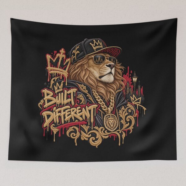 Item preview, Lion Graffiti Embroidery – Built Different Urban Street Art designed and sold by Emoji Emblems.