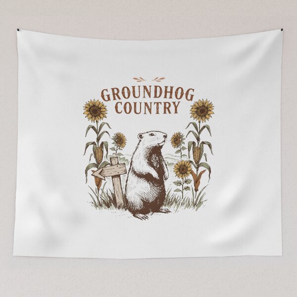 Item preview, groundhog country sunflower farm animal vintage illustration designed and sold by DariaOltes.
