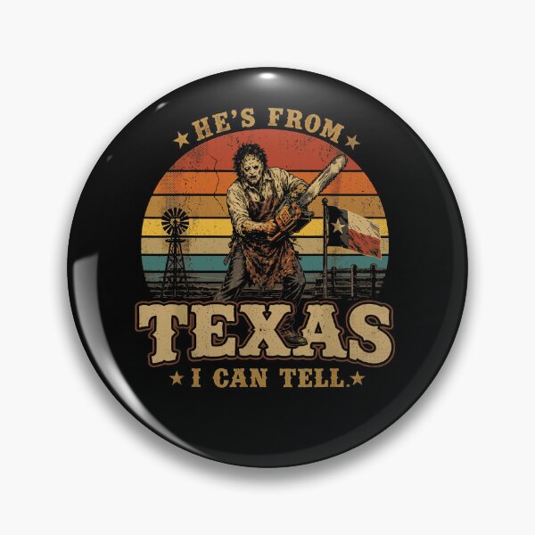 Item preview, Hes From Texas I Can Tell Leatherface Chainsaw Retro Sunset Stripes Horror Movie Fan Apparel designed and sold by Sendowart.
