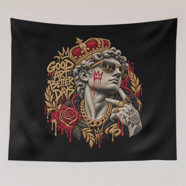 Item preview, Graffiti Statue Embroidery – Good Art Better Days Urban Streetwear Design designed and sold by Emoji Emblems.