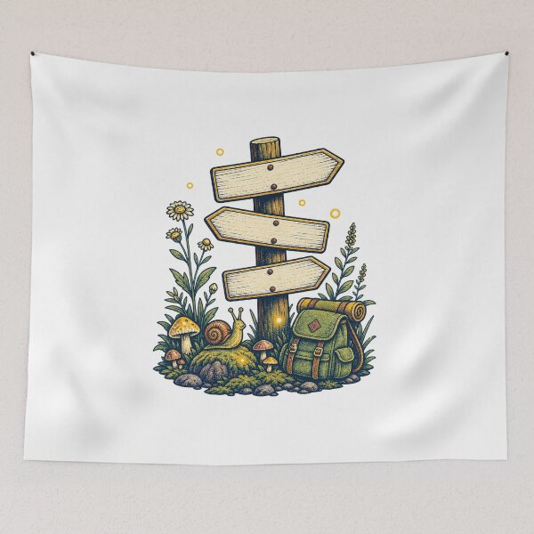 Item preview, Trail Marker for Lost Thoughts Whimsical Hiking Illustration designed and sold by QuietlyField.