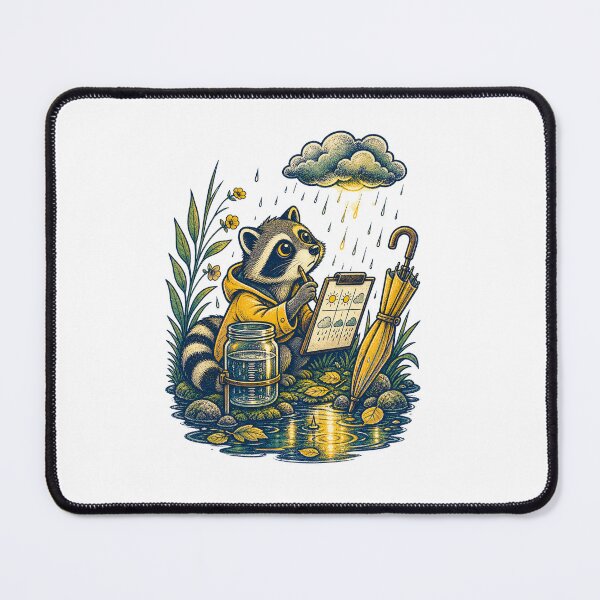 Item preview, The Raccoon Weather Bureau Funny Rainy Day Illustration designed and sold by QuietlyField.