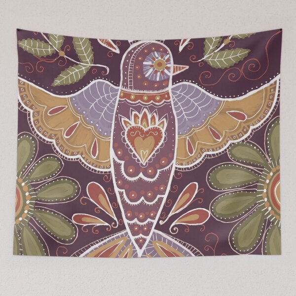 Item preview, Folk Hummingbird Mandala in Burgundy designed and sold by Fani*.