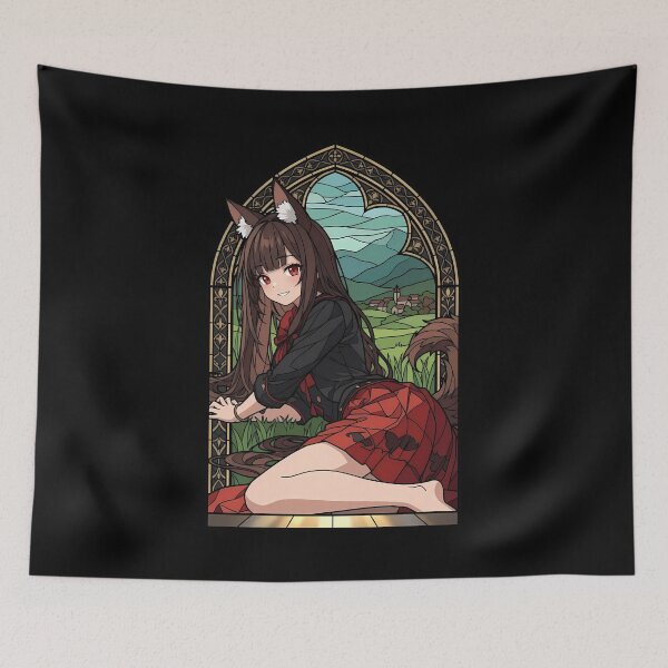 Item preview, Holo Spice and Wolf Countryside Stained Glass Portrait designed and sold by mildaclairmo.