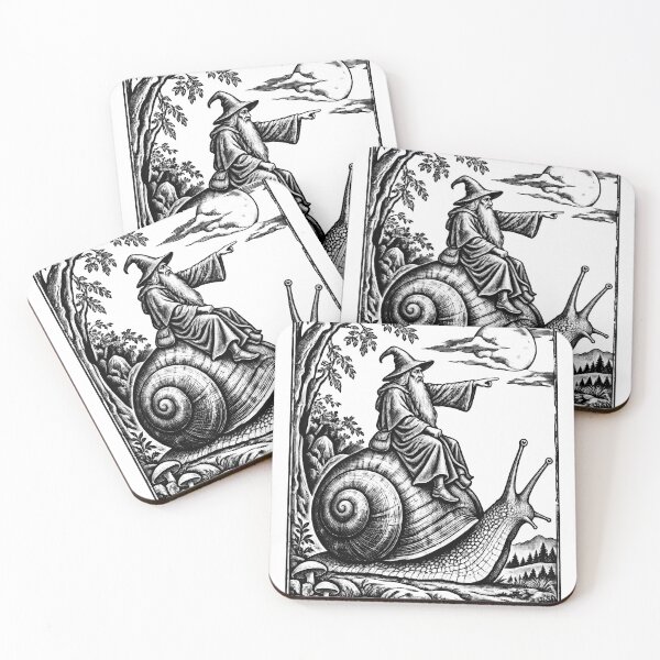 Item preview, Medieval Wizard Snail Rider – Vintage Woodcut Fantasy Art designed and sold by AmiGraph.