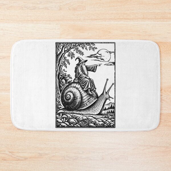 Item preview, Medieval Wizard Snail Rider – Vintage Woodcut Fantasy Art designed and sold by Creatiforge.