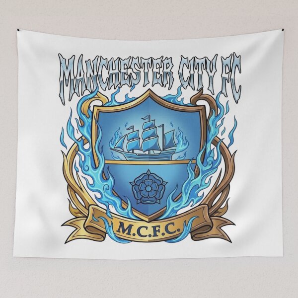 Item preview, Manchester City FC Blue Fire Shield Emblem designed and sold by annaarthk.