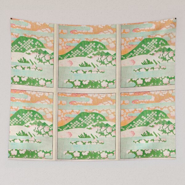 Item preview,  Vintage Pastel Japanese Woodblock Print Fuji & Sakura Pattern designed and sold by Kibatsu.