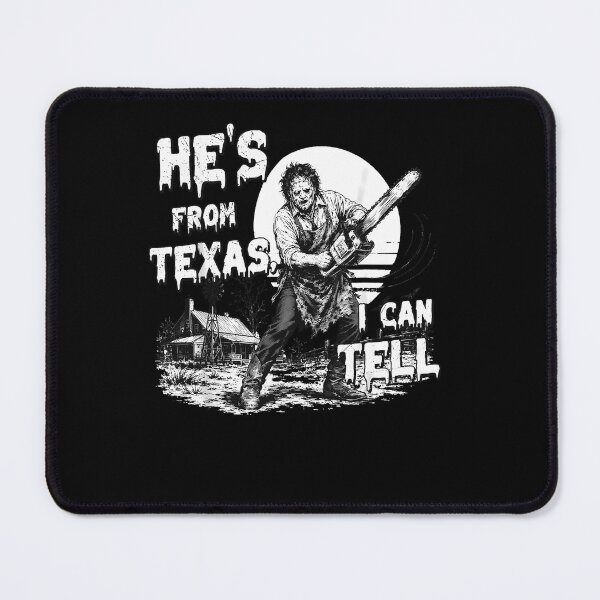 Item preview, Hes From Texas I Can Tell Leatherface Chainsaw Black White Dripping Horror Movie Fan Apparel designed and sold by Sendowart.