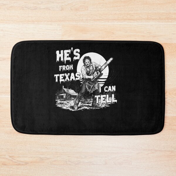 Item preview, Hes From Texas I Can Tell Leatherface Chainsaw Black White Dripping Horror Movie Fan Apparel designed and sold by Sendowart.