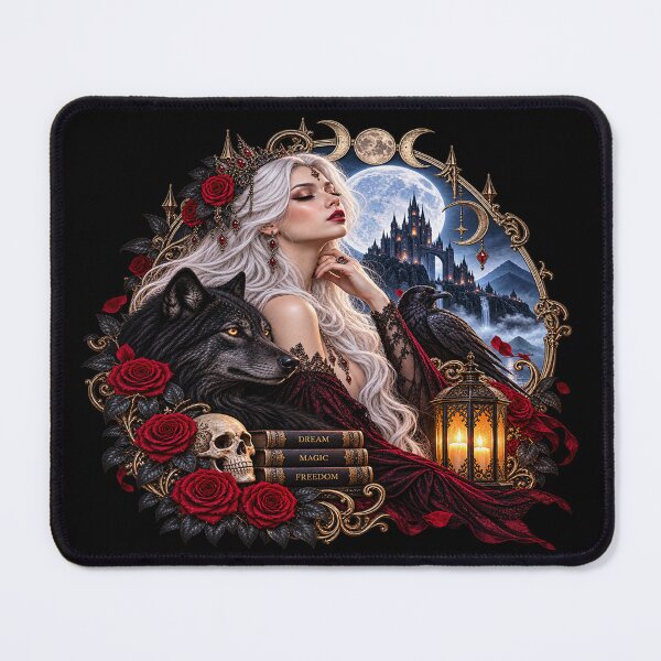 Item preview, Gothic Queen and Black Wolf – Dark Fantasy Portrait designed and sold by TroviTutto.
