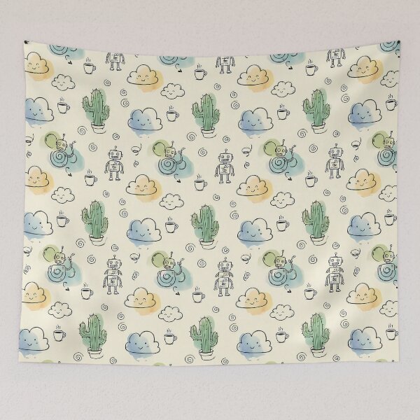 Item preview, Robot Cute Hand Drawn Doodle Seamless Pattern Collection designed and sold by ART ATTACK ZONE.