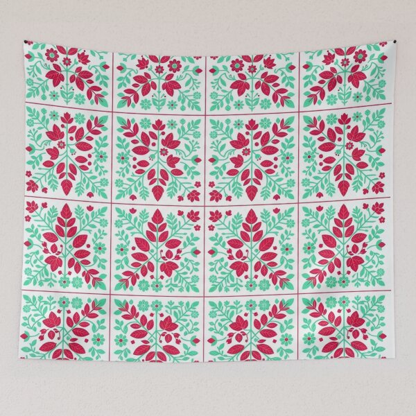 Item preview, Red Polish Folk Art Botanical Pattern designed and sold by Owcomm.