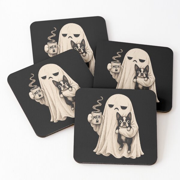 Item preview, Ghost Holding Coffee Meh And Boston Terrier Cute Spooky Halloween Dog Fan Apparel designed and sold by Sendowart.