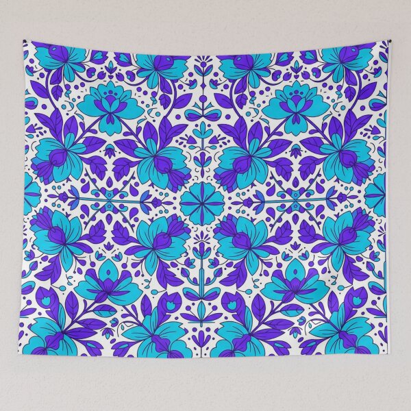 Item preview, Vibrant Blue Floral Folk Art Pattern designed and sold by Owcomm.