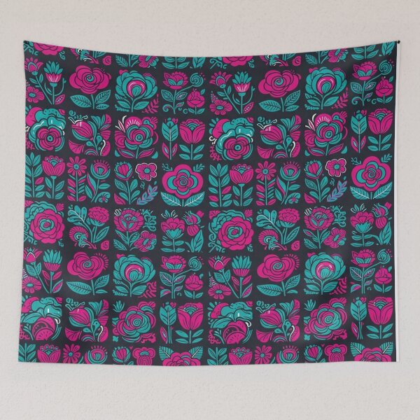 Item preview, Pink and Teal Floral Folk Pattern designed and sold by Owcomm.