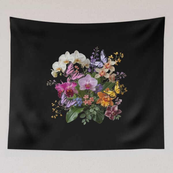 Item preview, Colorful Orchid Garden with Butterflies – Floral Botanical Art designed and sold by Classic Chaos Creations.