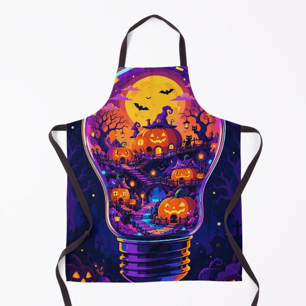 Item preview, Halloween Pumpkin Village Inside a Light Bulb - Spooky Neon Magic Art Illustration designed and sold by arfindo-indra.