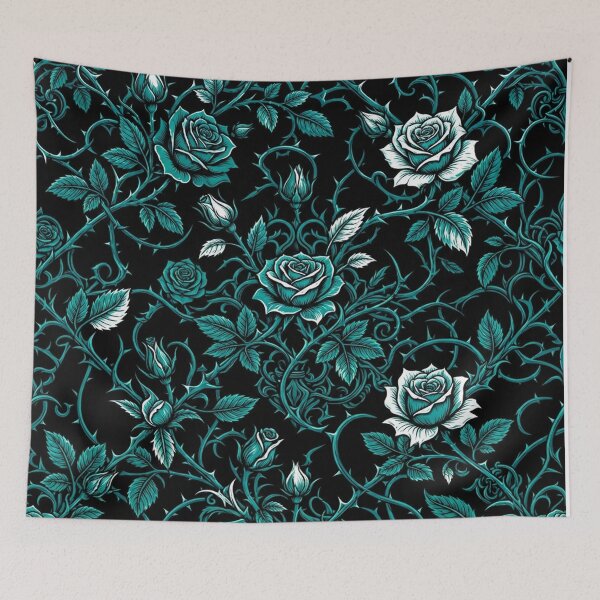 Item preview, Dark Teal Gothic Rose Floral Pattern designed and sold by Owcomm.