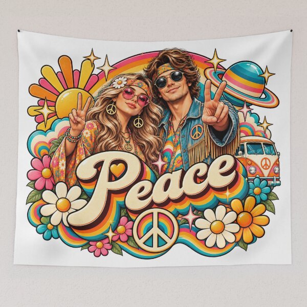 Item preview, Peace & Love – Retro 70s Hippie Rainbow designed and sold by sweta_r.art.