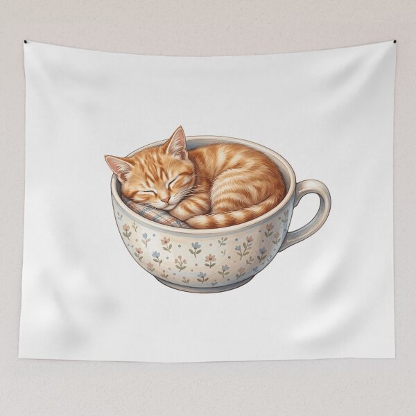 Item preview, Sleepy Orange Tabby Cat Curled Inside - Cozy Design designed and sold by larbimalki.