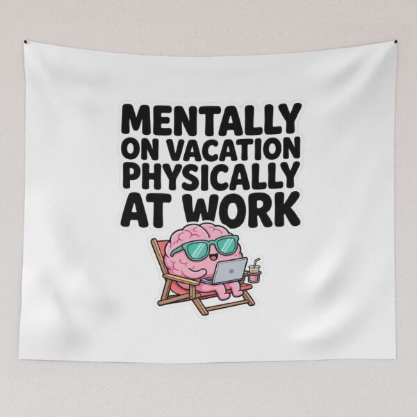 Item preview, Mentally On Vacation Physically At Work Funny Brain Sticker designed and sold by Interactive-Art.