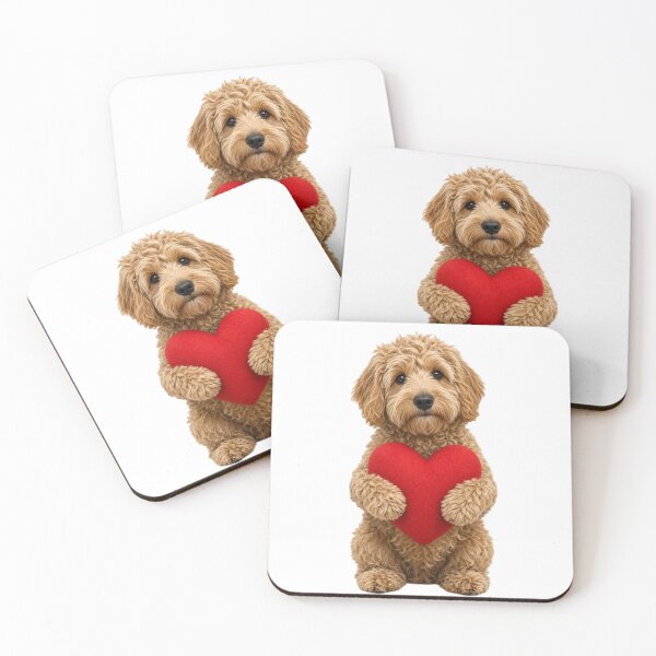 Item preview, Cute Apricot Goldendoodle Hugging Red Heart designed and sold by Greta Lobodzinska.