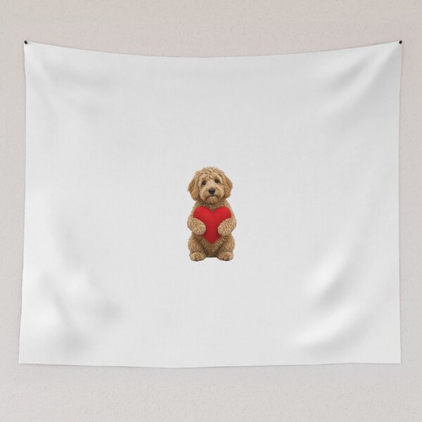 Item preview, Cute Apricot Goldendoodle Hugging Red Heart designed and sold by Greta Lobodzinska.