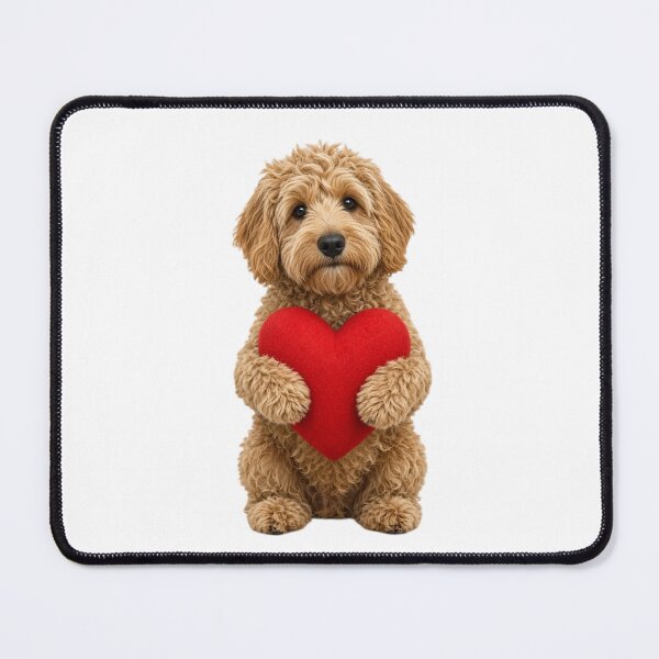 Item preview, Cute Apricot Goldendoodle Hugging Red Heart designed and sold by Greta Lobodzinska.