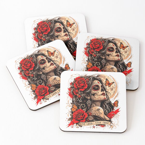 Item preview, Gothic Catrina Design with Red Roses and Monarch Butterflies - Live Loud Stay True designed and sold by victorstudioart.