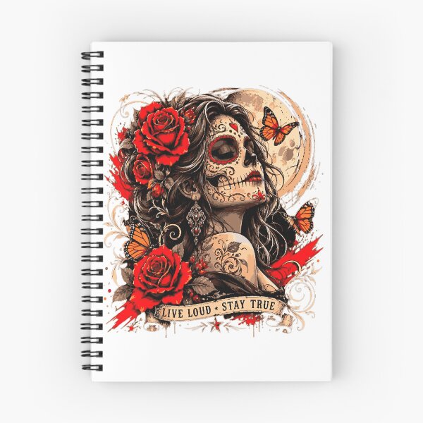 Item preview, Gothic Catrina Design with Red Roses and Monarch Butterflies - Live Loud Stay True designed and sold by victorstudioart.