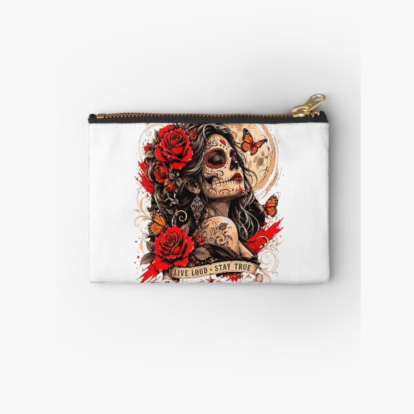 Item preview, Gothic Catrina Design with Red Roses and Monarch Butterflies - Live Loud Stay True designed and sold by victorstudioart.