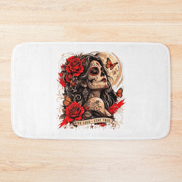 Item preview, Gothic Catrina Design with Red Roses and Monarch Butterflies - Live Loud Stay True designed and sold by victorstudioart.