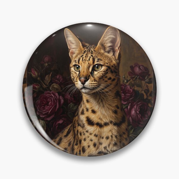 Item preview, Regal Serval Cat Portrait with Dark Roses designed and sold by Real Beast Art.