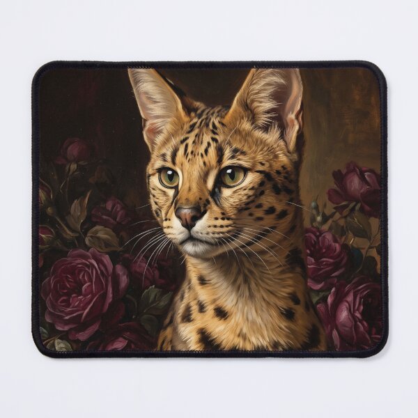 Item preview, Regal Serval Cat Portrait with Dark Roses designed and sold by Real Beast Art.