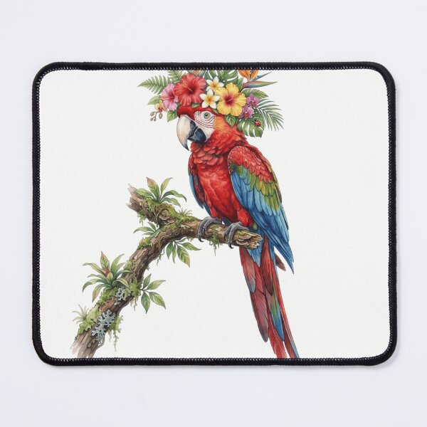 Item preview, Parrot Wearing Tropical Flower Crown Perched - Watercolor Design designed and sold by larbimalki.