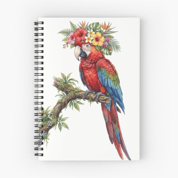 Item preview, Parrot Wearing Tropical Flower Crown Perched - Watercolor Design designed and sold by larbimalki.
