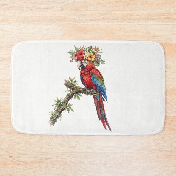 Item preview, Parrot Wearing Tropical Flower Crown Perched - Watercolor Design designed and sold by larbimalki.