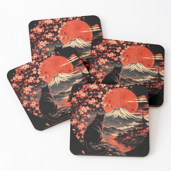 Item preview, Black Cat & Red Moon Japanese Mountain designed and sold by Manu785.