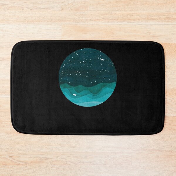 Item preview, Starry Ocean Teal Sailboat Watercolor Sea Waves Night designed and sold by lorettakry.