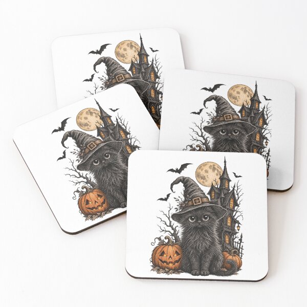 Item preview,  Mystical Black Cat Halloween Haunted Forest Pumpkin Moon Bats Vintage  designed and sold by SOUFIANE1991.