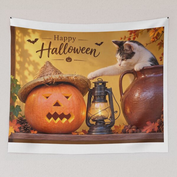 Item preview, Cozy Halloween Cat and Pumpkin designed and sold by DansCreations42.