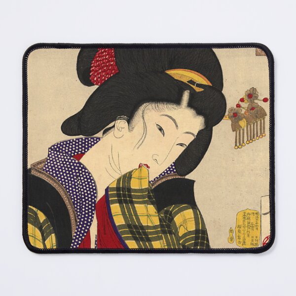 Item preview, Pensive Geisha in Plaid Kimono - Vintage Japanese Woodblock Print designed and sold by vekotpu.