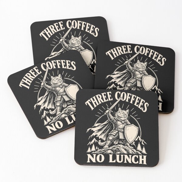 Item preview, Three Coffee, No Lunch Funny Medieval Cat Warrior Meme designed and sold by gordonbwyashop.